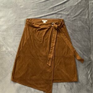 Glamorous Brown Tan Faux Suede Wrap Skirt With Tie